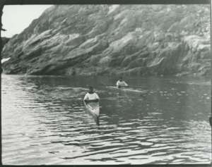 Image of Two Eskimos [Inuit] in kayaks